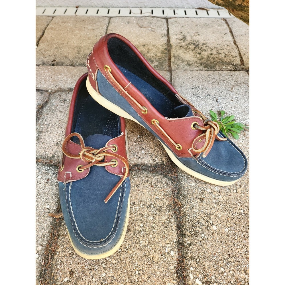 Sebago Docksides Woman's Brick/Blue/Green Nubuck Sz 10.5